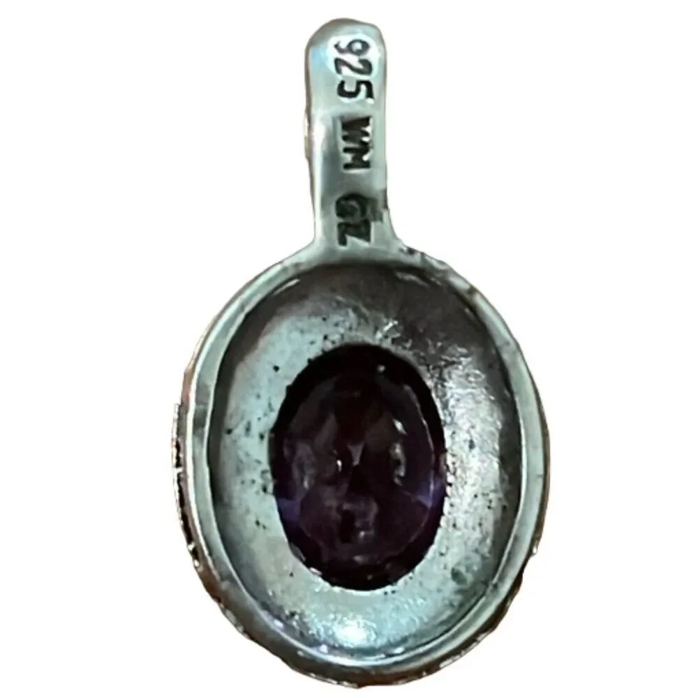Sterling Silver Amethyst Tear Drop Pendant Marked 925 WM CZ